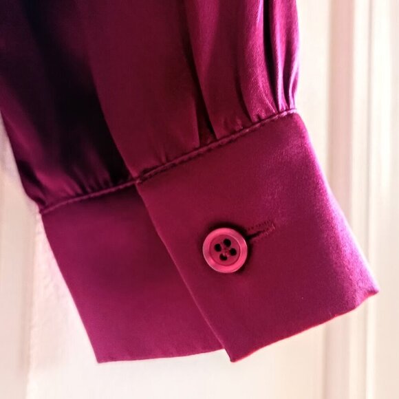 Vintage Anne Klein Maroon Red Pleat Ruffle Front Silk Blouse - Picture 3 of 5